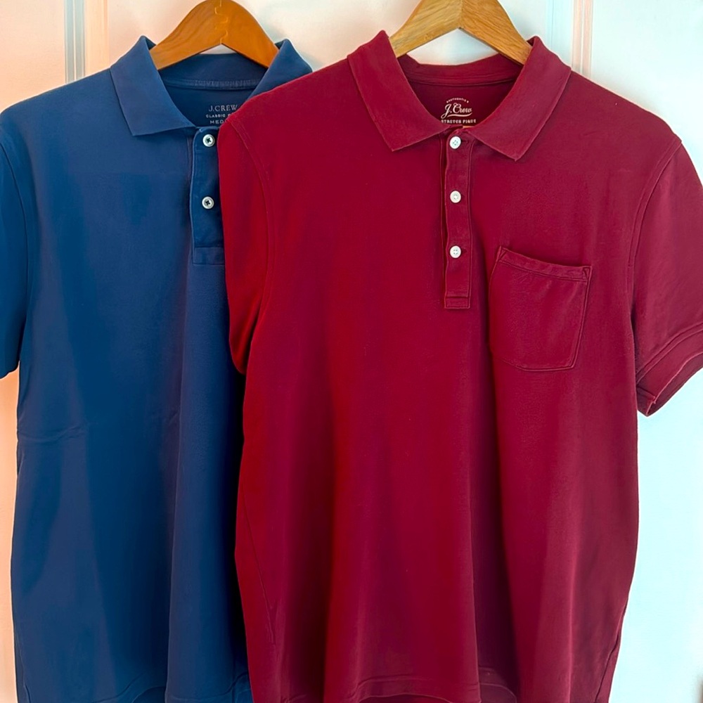 2 J. Crew Polo Shirts  - Both Are Size Medium - Blue and Garnet